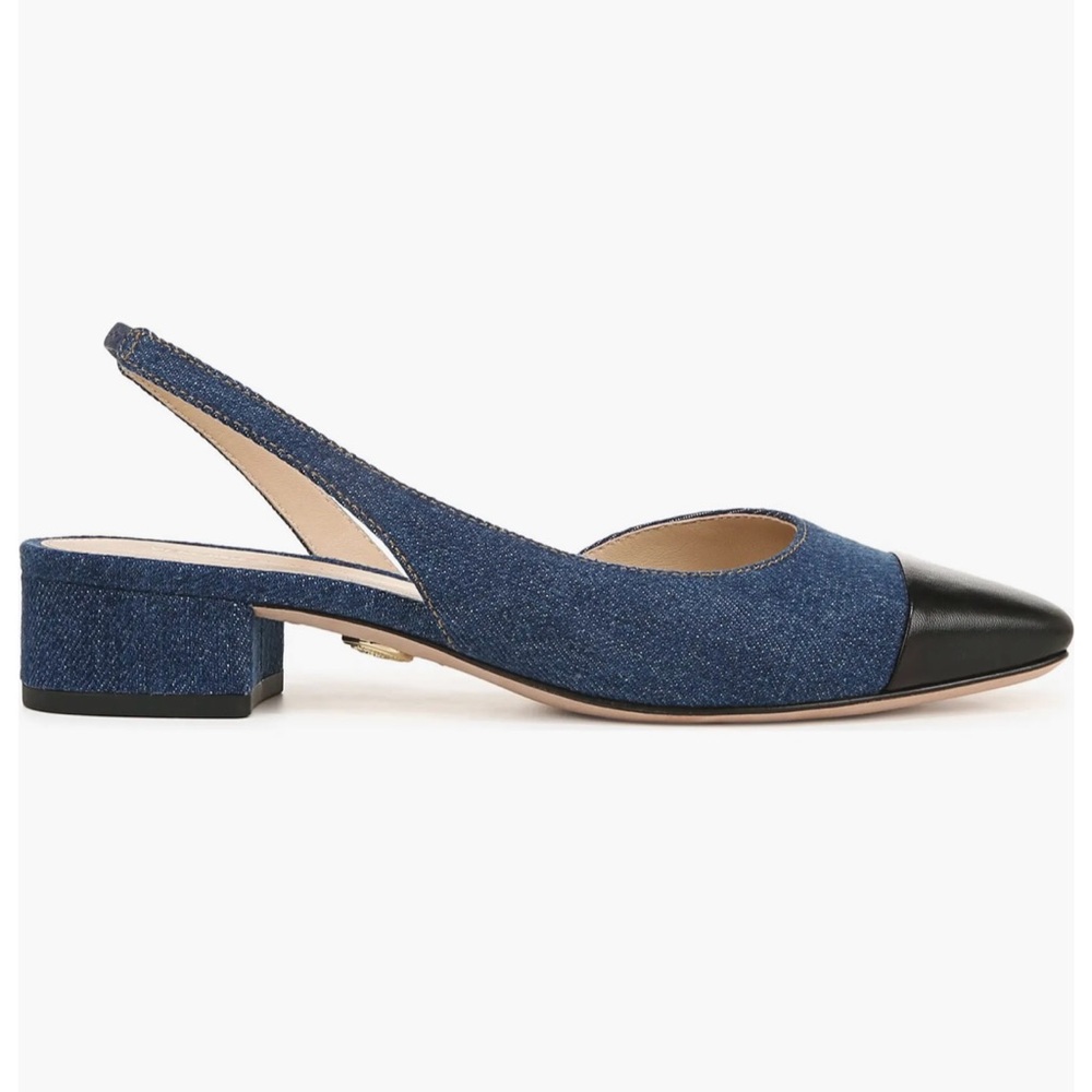 NEW VERONICA BEARD Cecile denim slingback pumps in Mountain Blue/ Black Size 9.5